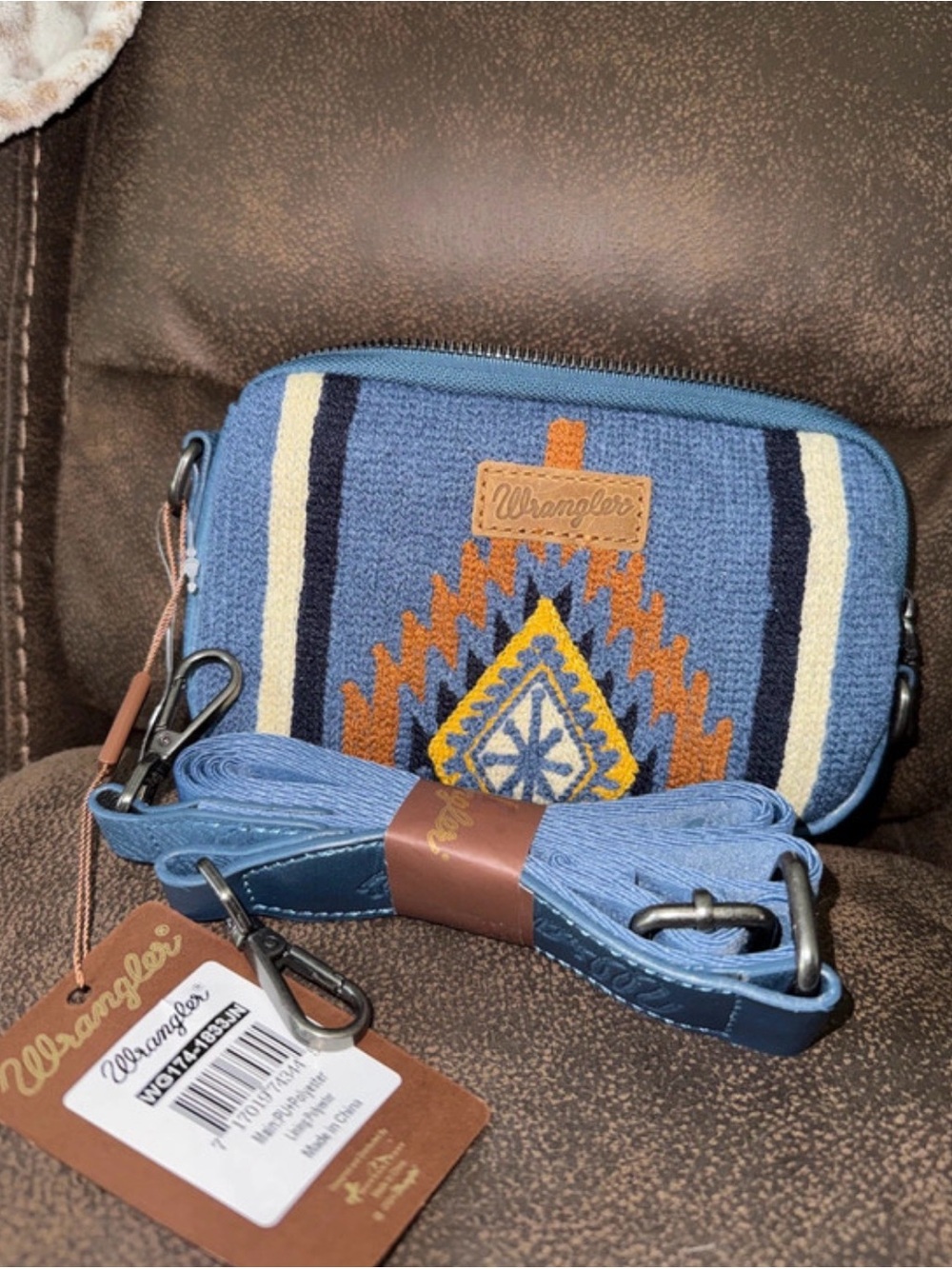 Wrangler Blue and Tan Southwestern Crossbody Bag